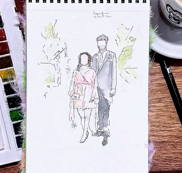 Image montrant le dessin d'une jeune femme avec une tenue bleue, esprit militaire