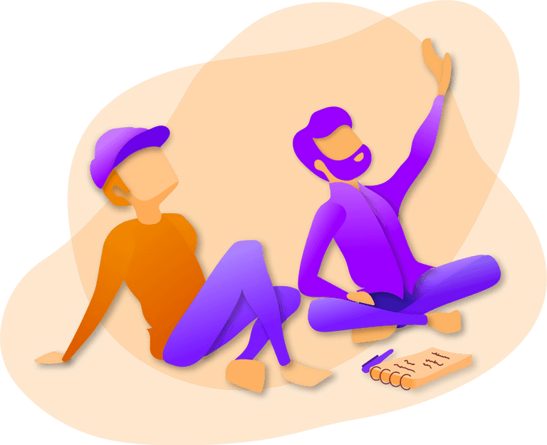 Illustration vectorielle montrant deux personnages assis par terre et regardant en l'air